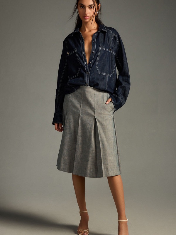 Pilcro For Anthropologie Oversized Denim Shirt Dark Denim Contrast Stitch Size M